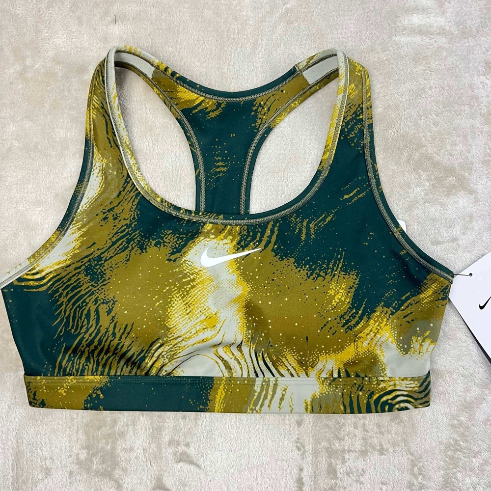 Nike Swoosh Medium Support Sports Bra Teal Gold Abstract Print IQ1241-337 M